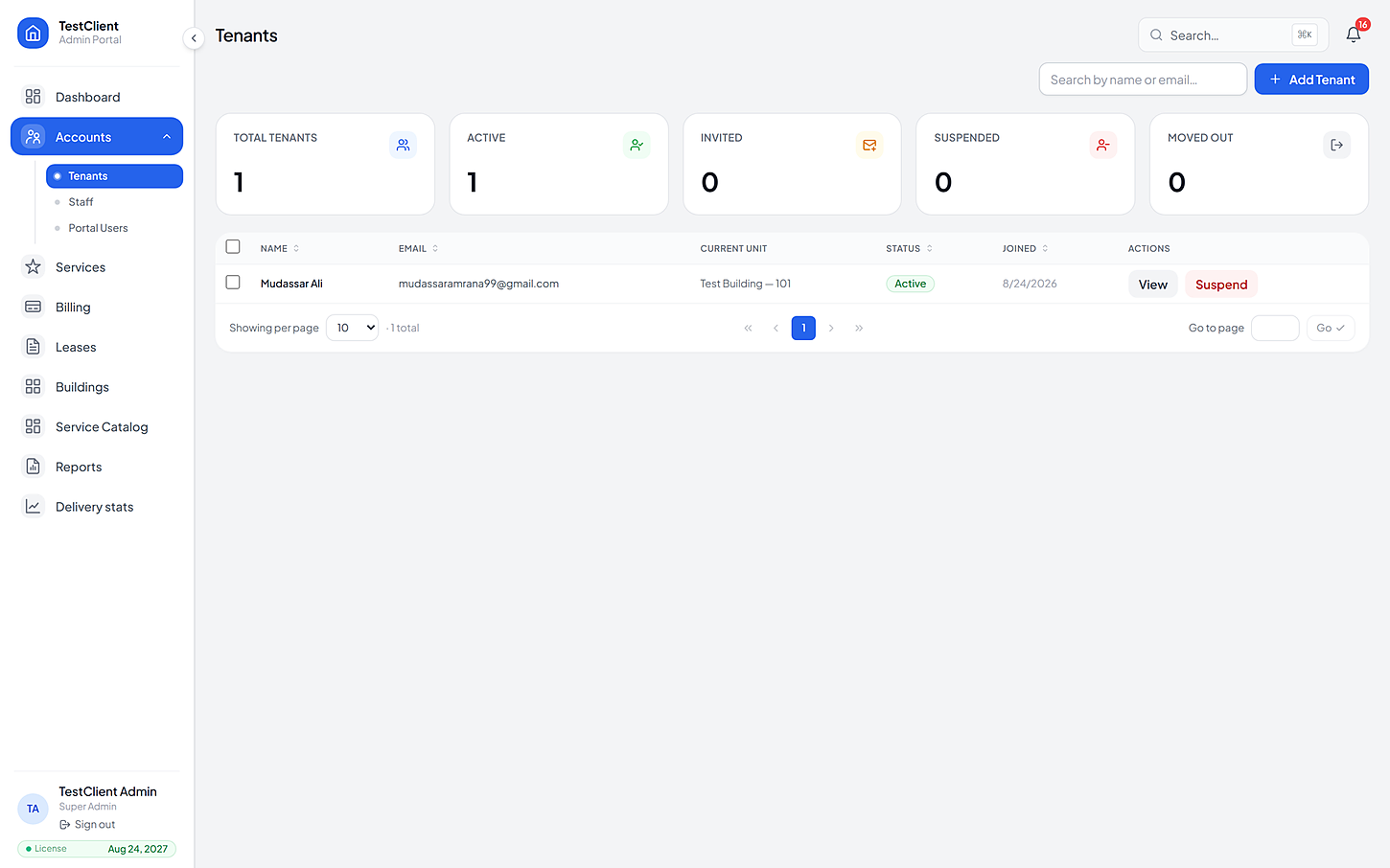 Tenants, staff & portal users